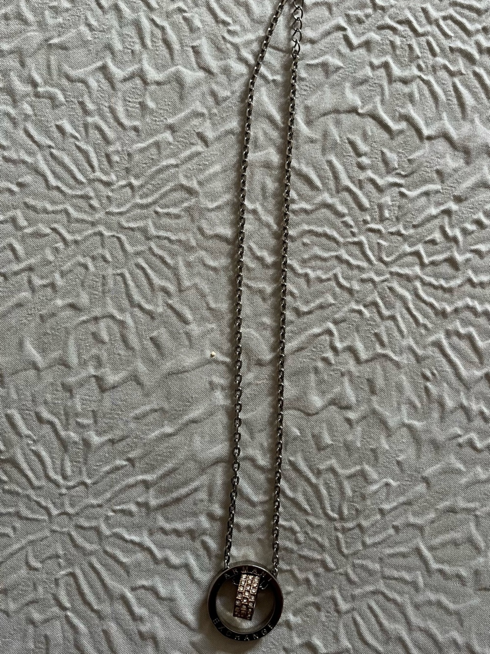 Armani Exchange Silver-Tone Circle Pendant Necklace with Crystal Bar